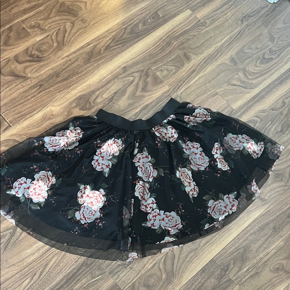 Torrid Black tutu style Skirt with Pink Floral Design
